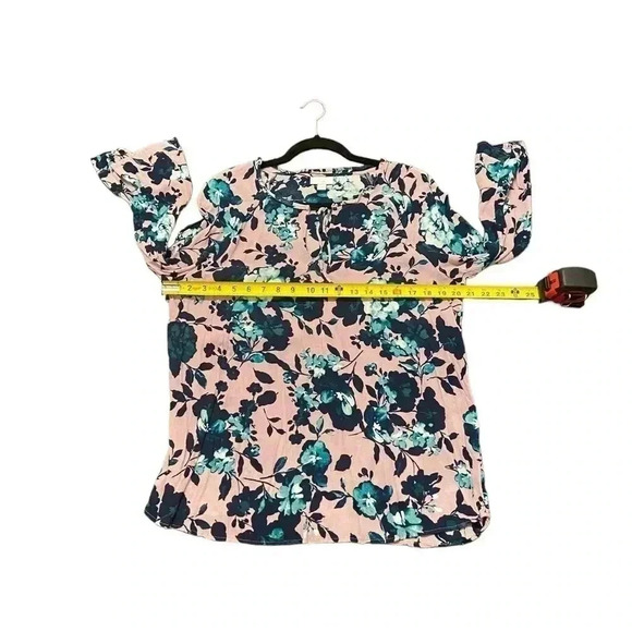 J. Jill Beautiful Blooms Mauve Floral Ruffle Sleeve Blouse Tie Neck Size M Women - Picture 4 of 8